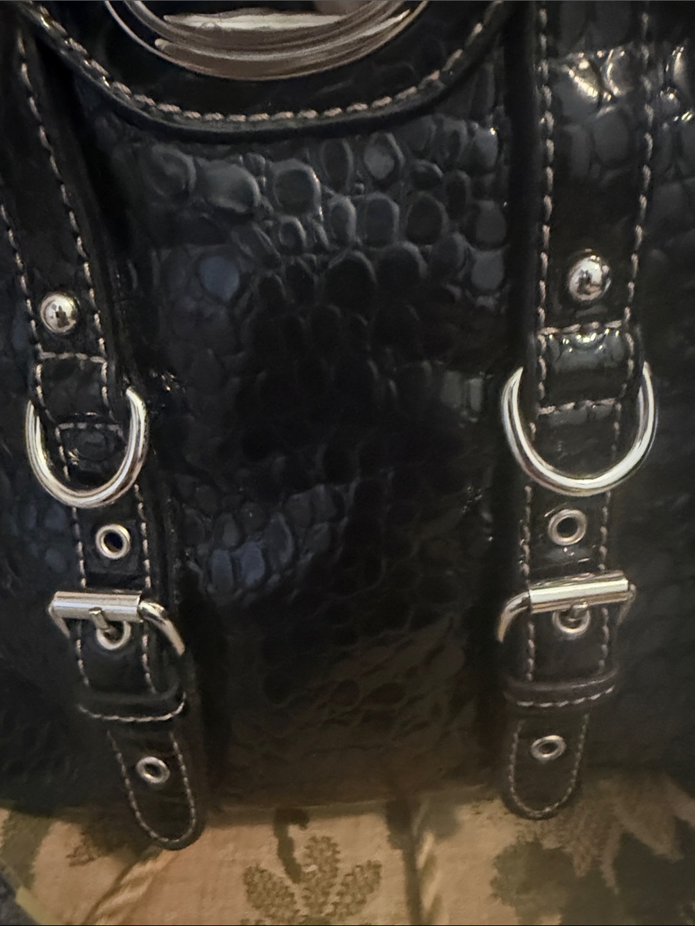 Nine West Black Croc-Embossed Shoulder Bag with Silver Accents - Picture 5 of 9